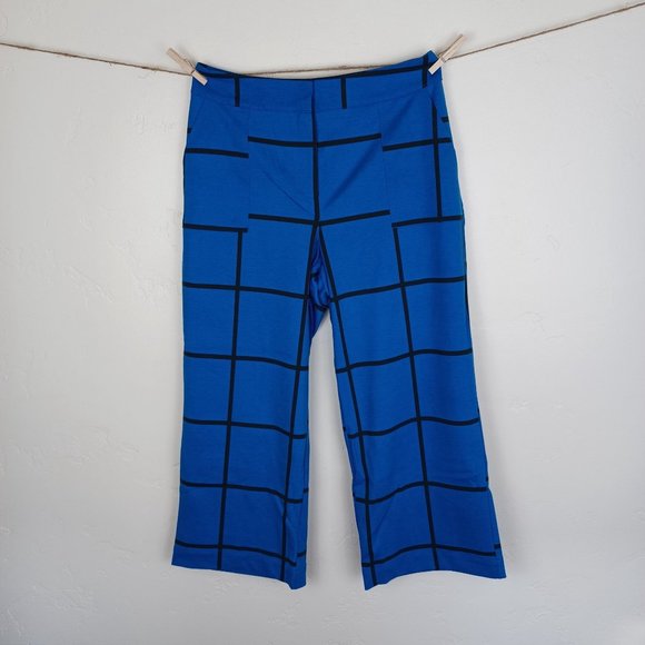 NY&C Women's Wide Leg Capri Ponte Pant High-Waist Stretch Print Blue Size Medium - Picture 3 of 11